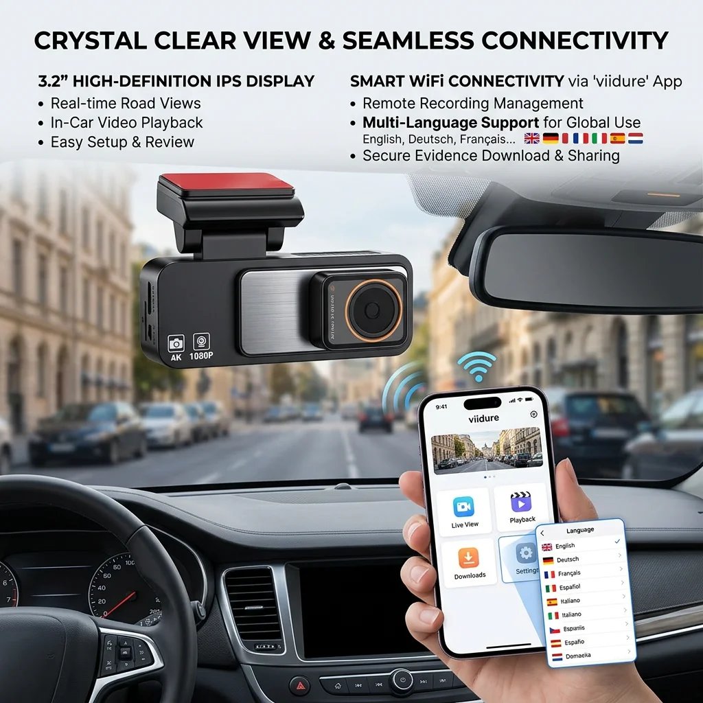 4K Dash Cam Built-in GPS WiFi Front and Rear Supercapacitor 24H Parking Monitor Dual Lens 3.2\