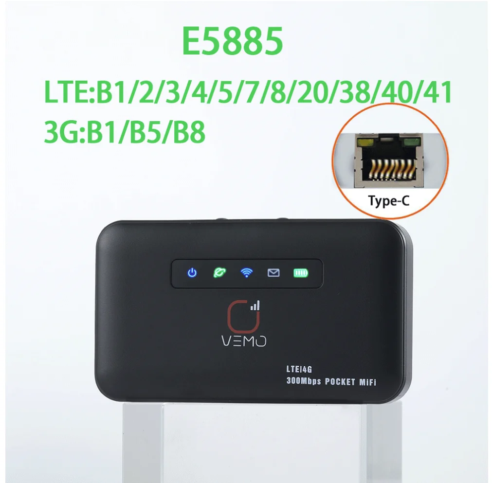 E5885 4G Hotspot Router LTE WiFi RJ45 Port 300Mbps 4G Router WiFi Modem 2600mAh Battery 1 LAN RJ45 port