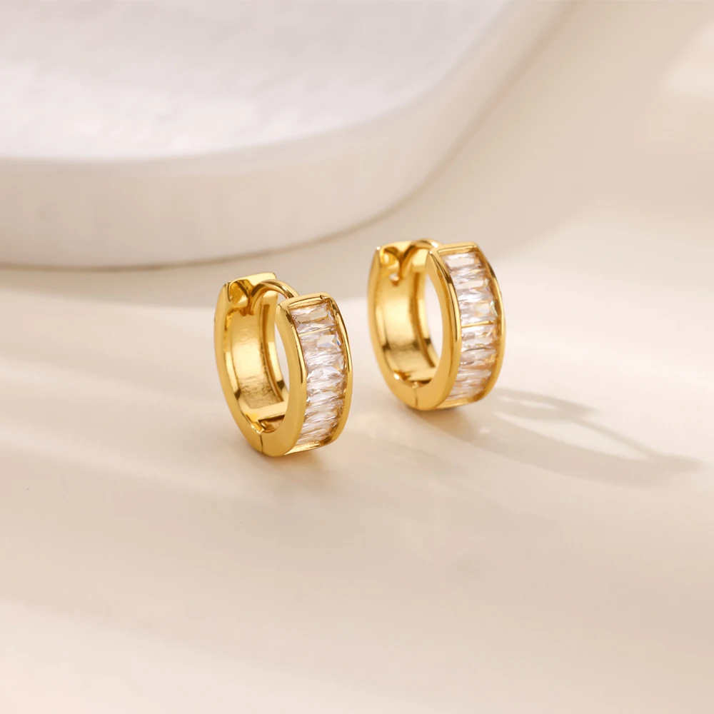 Cubic Zircon Hoop Earrings For Women Men Gold Color Stainless Steel Round Earrings Luxury Ear Jewelry Gifts pendientes