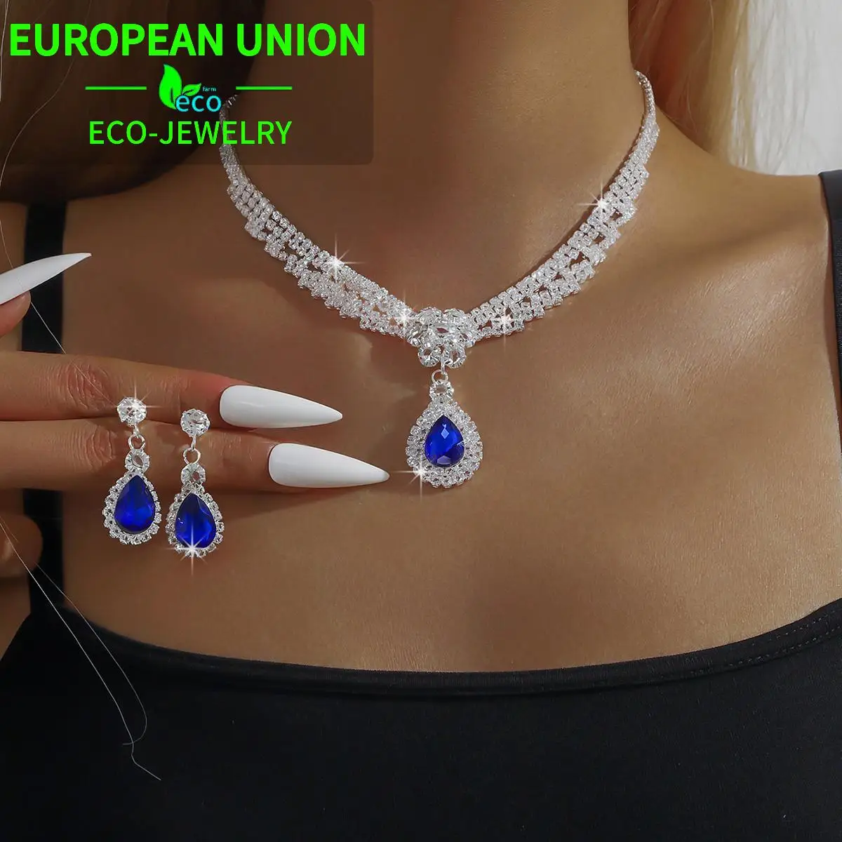 

Retro Sapphire Exaggerated Necklace Earrings Ballet Style Jewelry Set for Women Retro Evening and Event Styling