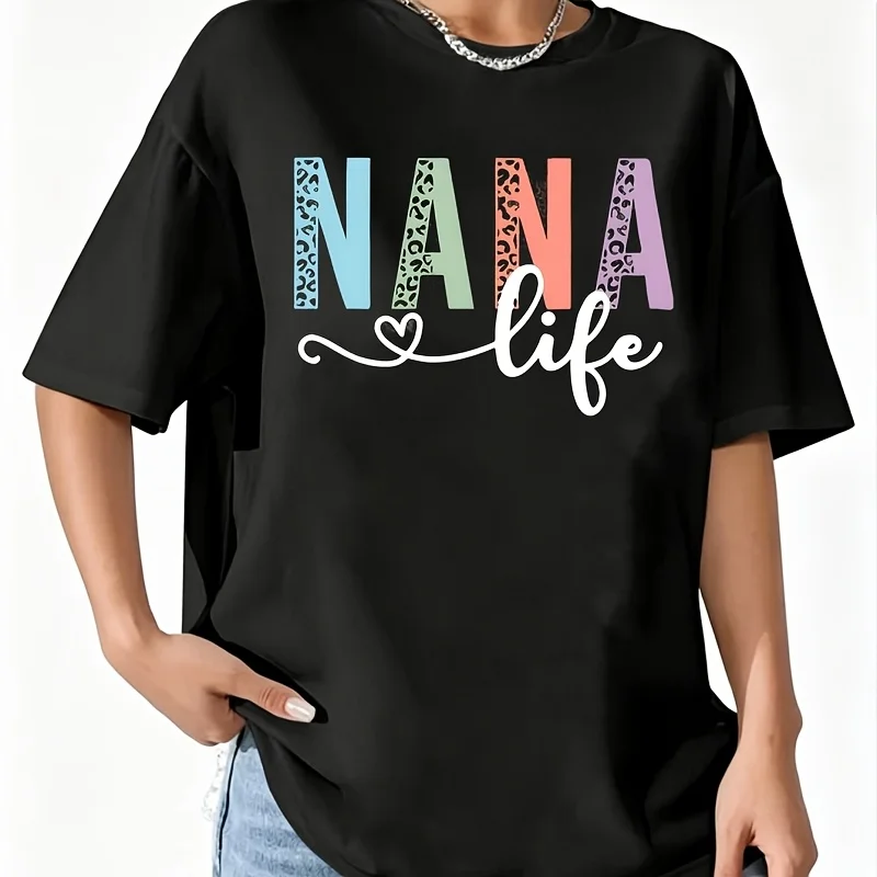 Nana Life Women's 100% Cotton T-Shirt Short Sleeve Top Casual Round Neck Fun Print Tee S-5Xl