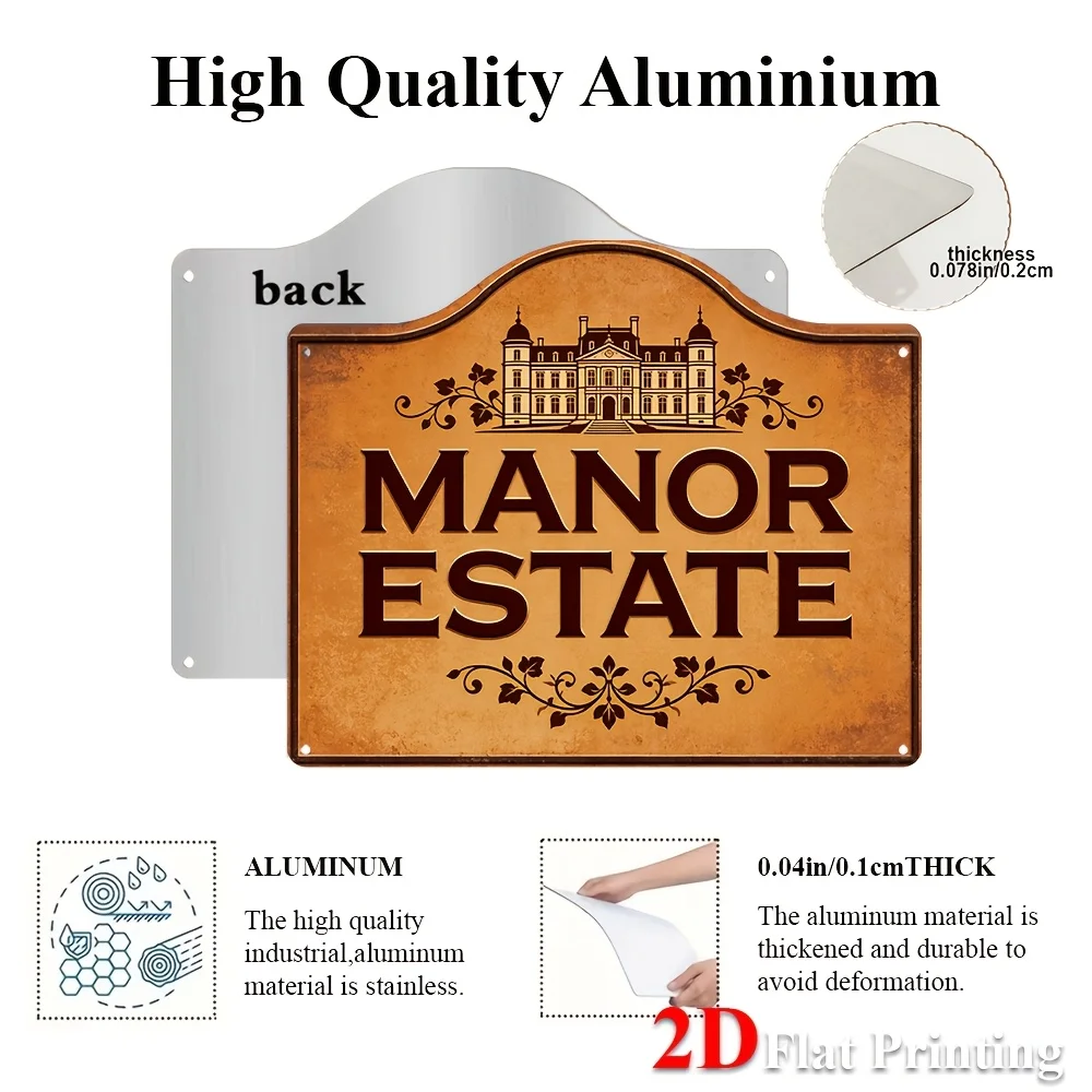 2D Flat, 1pc Vintage Manor Estate Sign Wall Decor - Metal Art Suitable For Home Office, Entryway, Living Room, Rustic Suitable