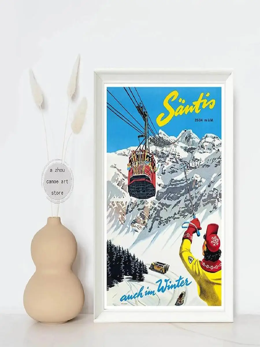 Skiing Travel Chamonix France Winter Sport Art Poster  Canvas Painting Wall Print Picture for Living Room Home Decor  Ski France