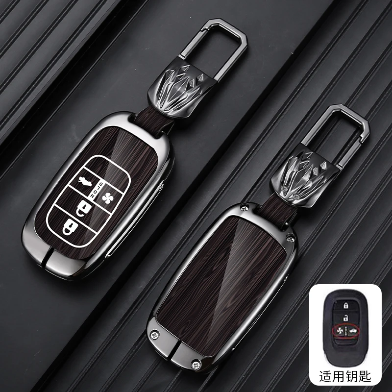 

Alloy Leather Remote Key Fob Case Cover For Honda Civic Accord ZRV Vezel HRV CRV, 4BUTTONS