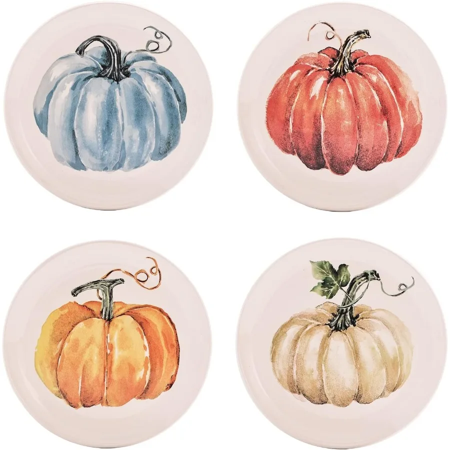 

Керамические тарелки для салата Pumpkin Feast 8,75 дюйма, набор из 4 предметов для сервировки салата, дисплей для закусок, микроволновая печь и можно мыть в посудомоечной машине, идеально подходит для