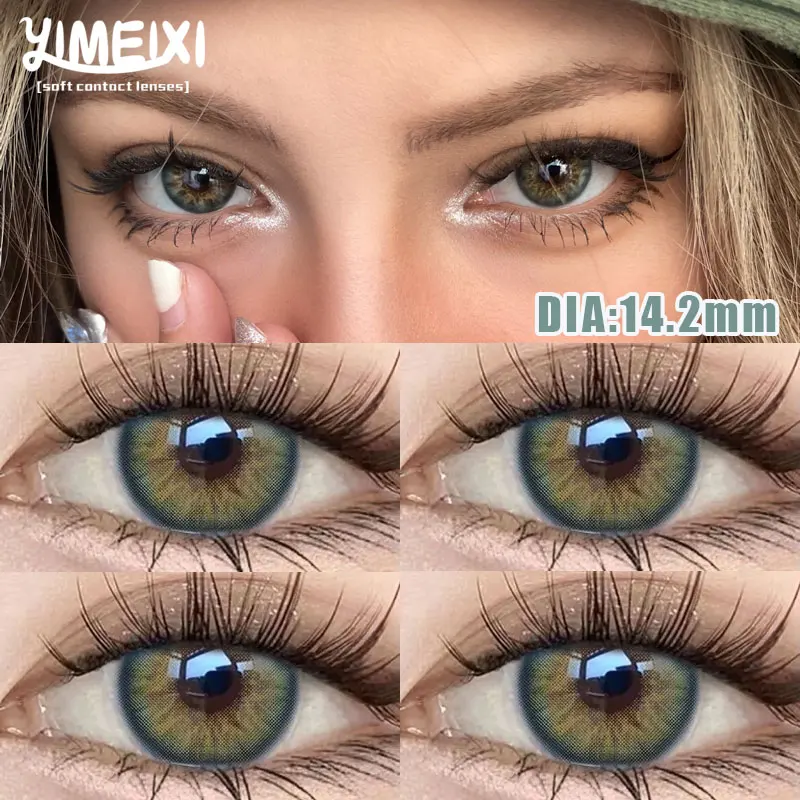 YIMEIXI 2-Piece Colorful Contact Lenses Blue Green Beautiful Pupil Soft Lenses Myopia Degree -0.00 to -8.00 Makeup GreyLenses