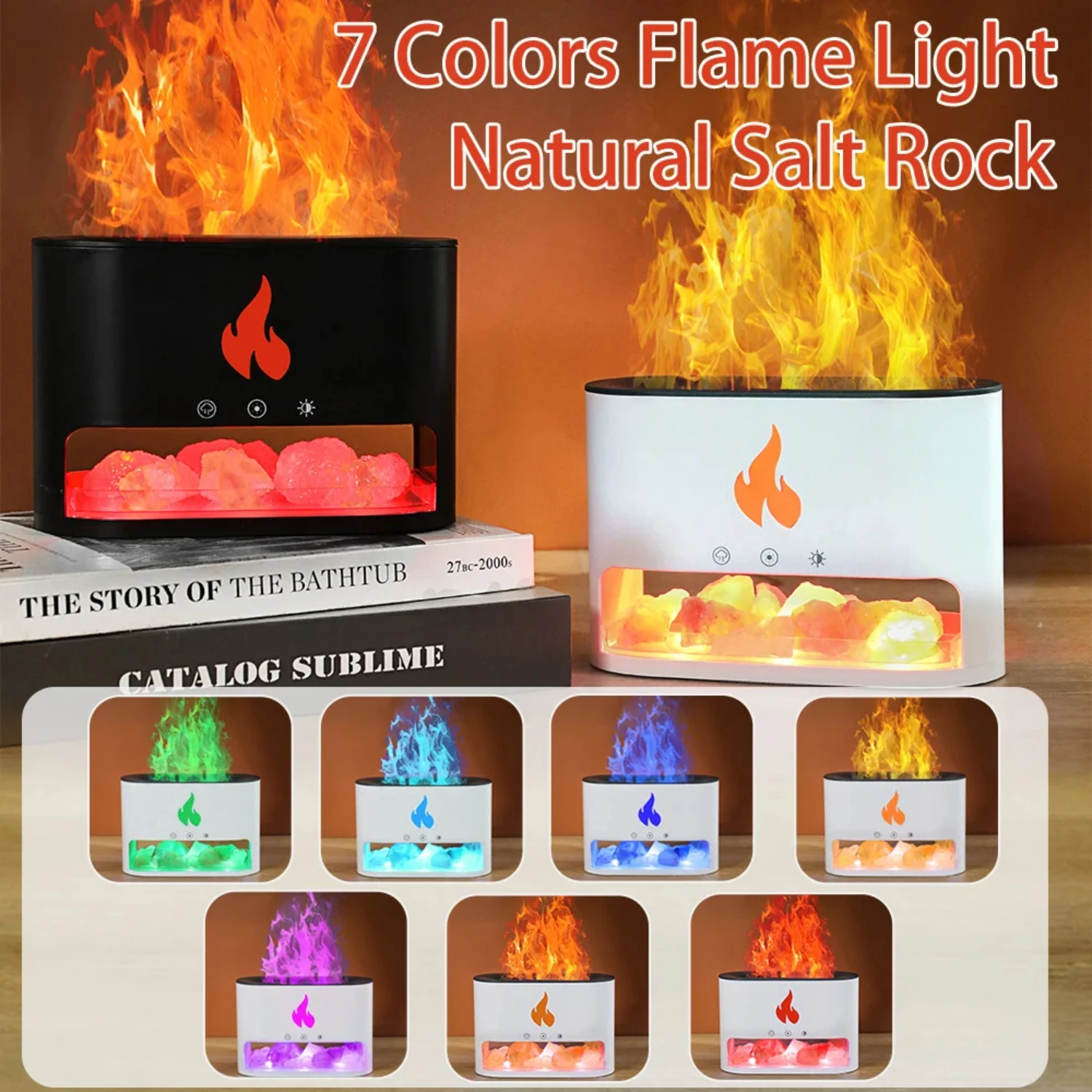 

7 Color Flame Air Humidifiers Fireplace Essential Oils Humidifiers With Night Light Crystal Salt Rock Sprayer