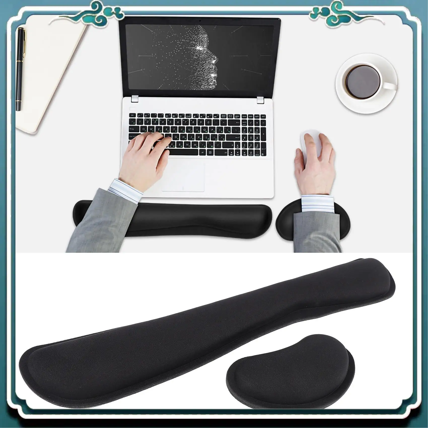 وسادة مسند معصم للوحة المفاتيح من إسفنج الذاكرة سهلة الاستخدام، ودعم وسادة معصم الماوس للمكتب، وخفيفة الوزن، باللون الأسود #4