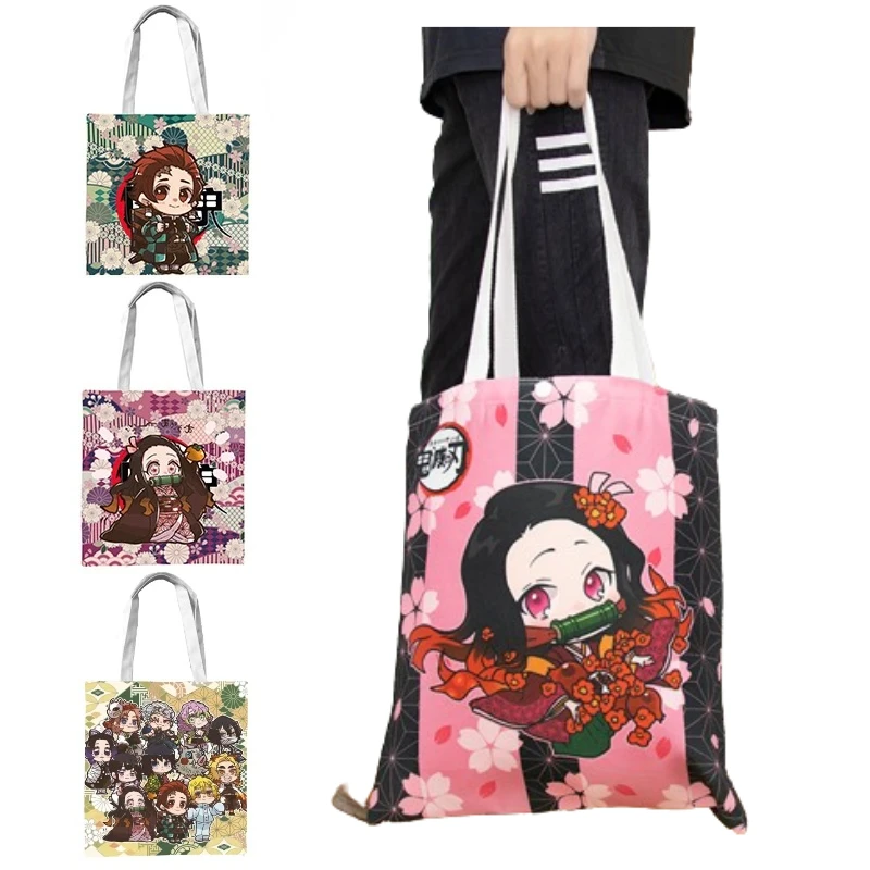 Anime Canvas Bag Handbag Nezko Cartoon Double-sided Printing Handbags Large-capacity Shoulder Bags Students Casual Canvas Bags