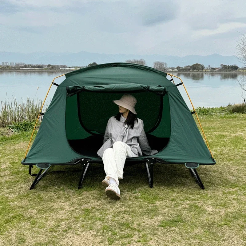 Folding outdoor portable sleeping elevated camping tents with bed