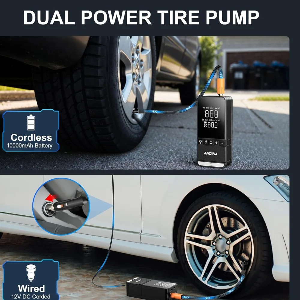 منفاخ إطارات ضاغط هواء محمول، مضخة هواء ذكية 150 رطل لكل بوصة مربعة لإطارات السيارات مع مقياس ضغط رقمي، مضخة إطارات للسيارات،