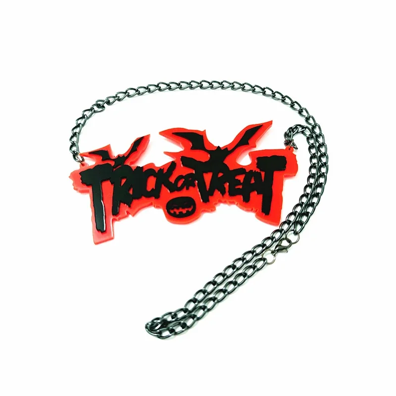 TRICK OR TREAT Halloween Pendant Necklace Bat Pumpkin Accessories Acrylic Jewelry