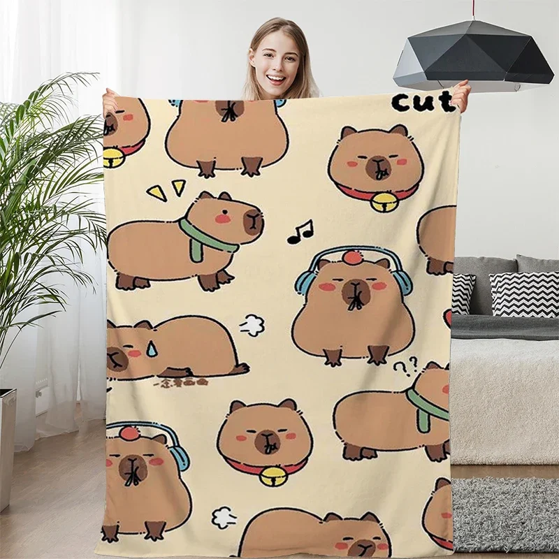 Cartoon Capibara Sofa Blankets for Winter Custom King Size Warm Bed Fleece Camping Fluffy Soft Blankets Microfiber Bedding