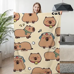Cartoon Capibara Sofa Blankets for Winter Custom King Size Warm Bed Fleece Camping Fluffy Soft Blankets Microfiber Bedding