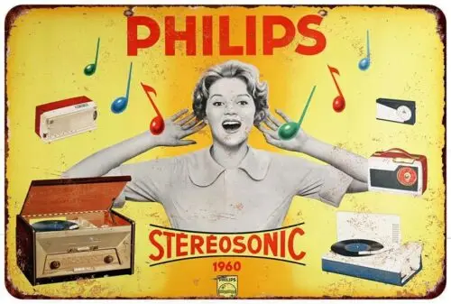 Metal Sign 1960 Phillips Stereosonic Vintage Look Reproduction 8 x 12