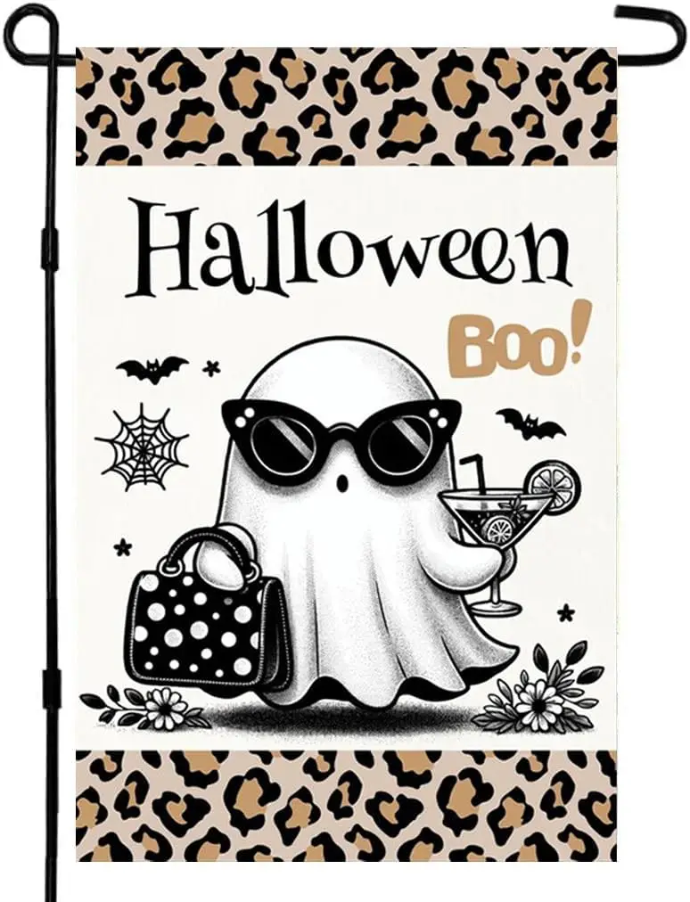 Halloween Garden Flag 12x18 Inch Double Sided Ghost Funny Welcome Yard Flag Banner Seasonal Farmhouse Decor Garden Lawn Yard UUN