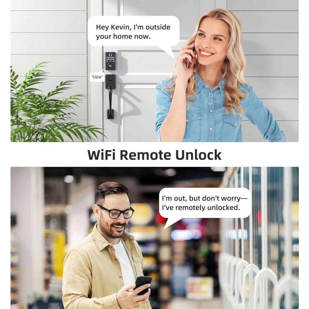 WiFi Front Door Lock with Handle:  Keyless Smart Deadbolt Set Keypad Fingerprint Deadbolt Handleset Alexa Compatible Auto Lock A