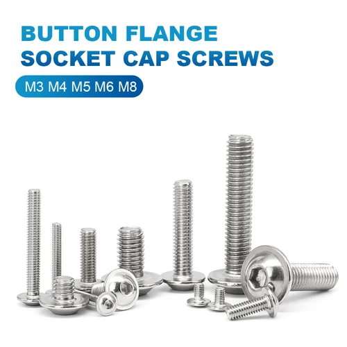 Imagen 2 del producto NINDEJIN-tornillo de cabeza hueca con botón de brida, M3 M4 M5 M6 M8, cabeza redonda de acero inoxidable con almohadilla, tornillo hexagonal