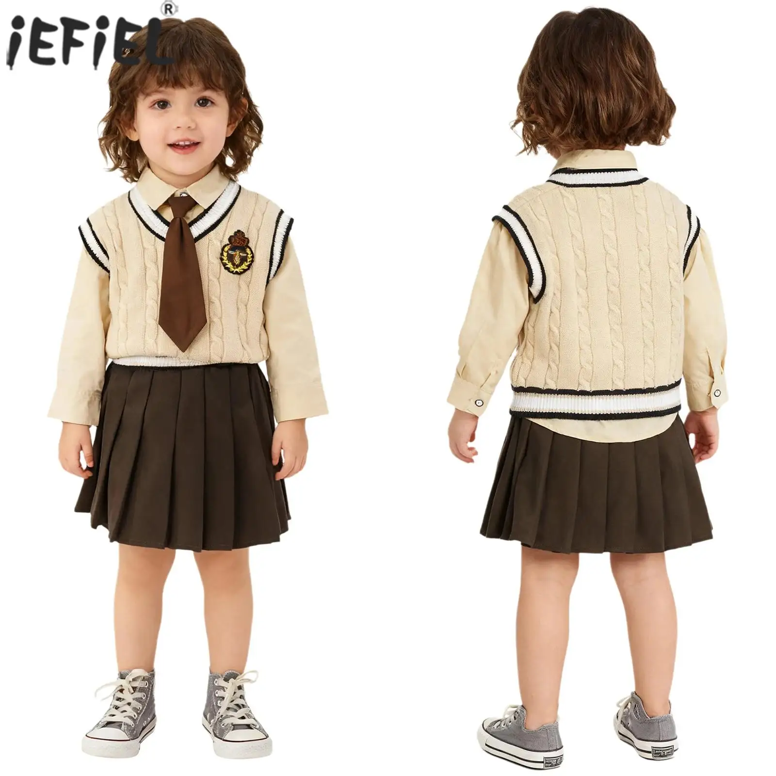 

Школьная форма для малышей на весну и осень, рубашка с длинными рукавами и галстуком, жилет и брюки/юбка, детская одежда для мальчиков и девочек