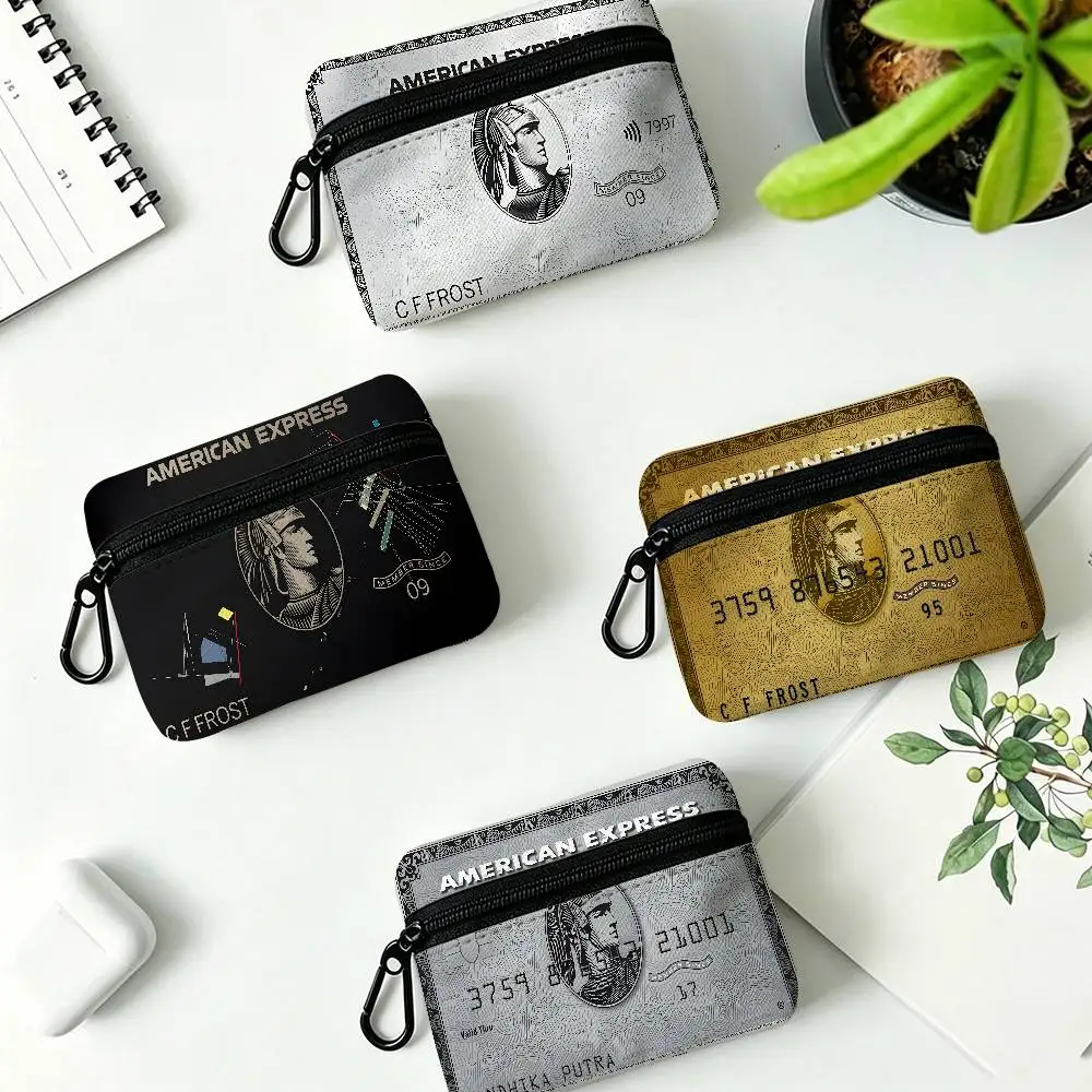 A-AMERIGAN E-EXPRESS Pattern Mini Oxford Cloth Coin Purse With Carabiner Hook Portable Key Card Wallet Small Zipper Pouch
