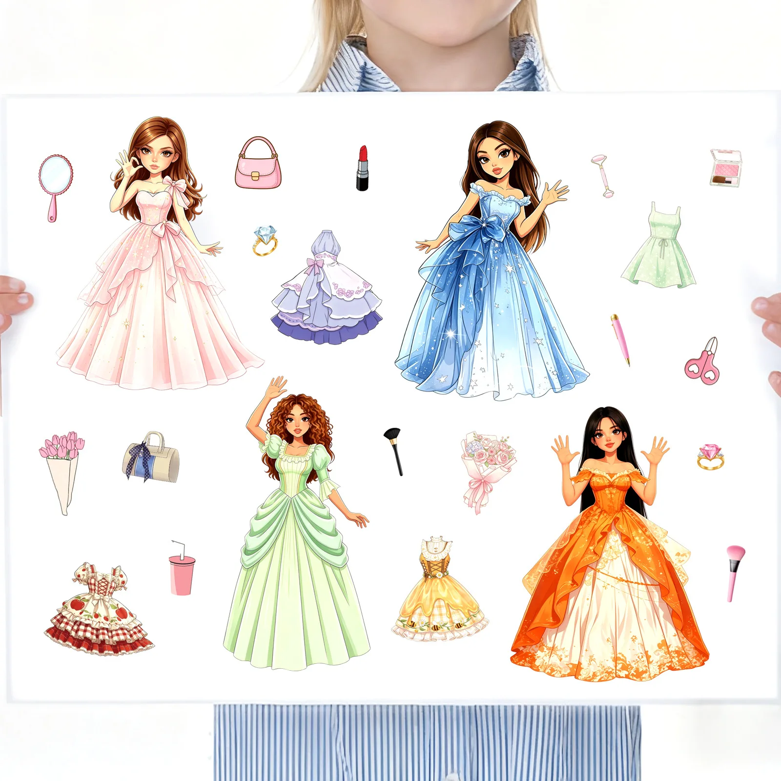  8Sheets Princess Costume Puzzle Stickers for ' Hearts Fun Dress Up Matching Creative Handbooks Waterproof Stickers