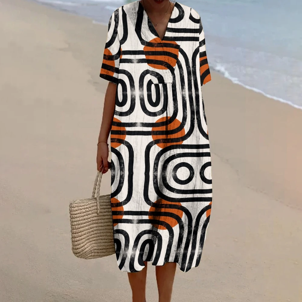 Long Sand Beachwear Long Dresses womans outfit chic New in Loose Elegant Bohemian Long Dress Female Pocket Sundress