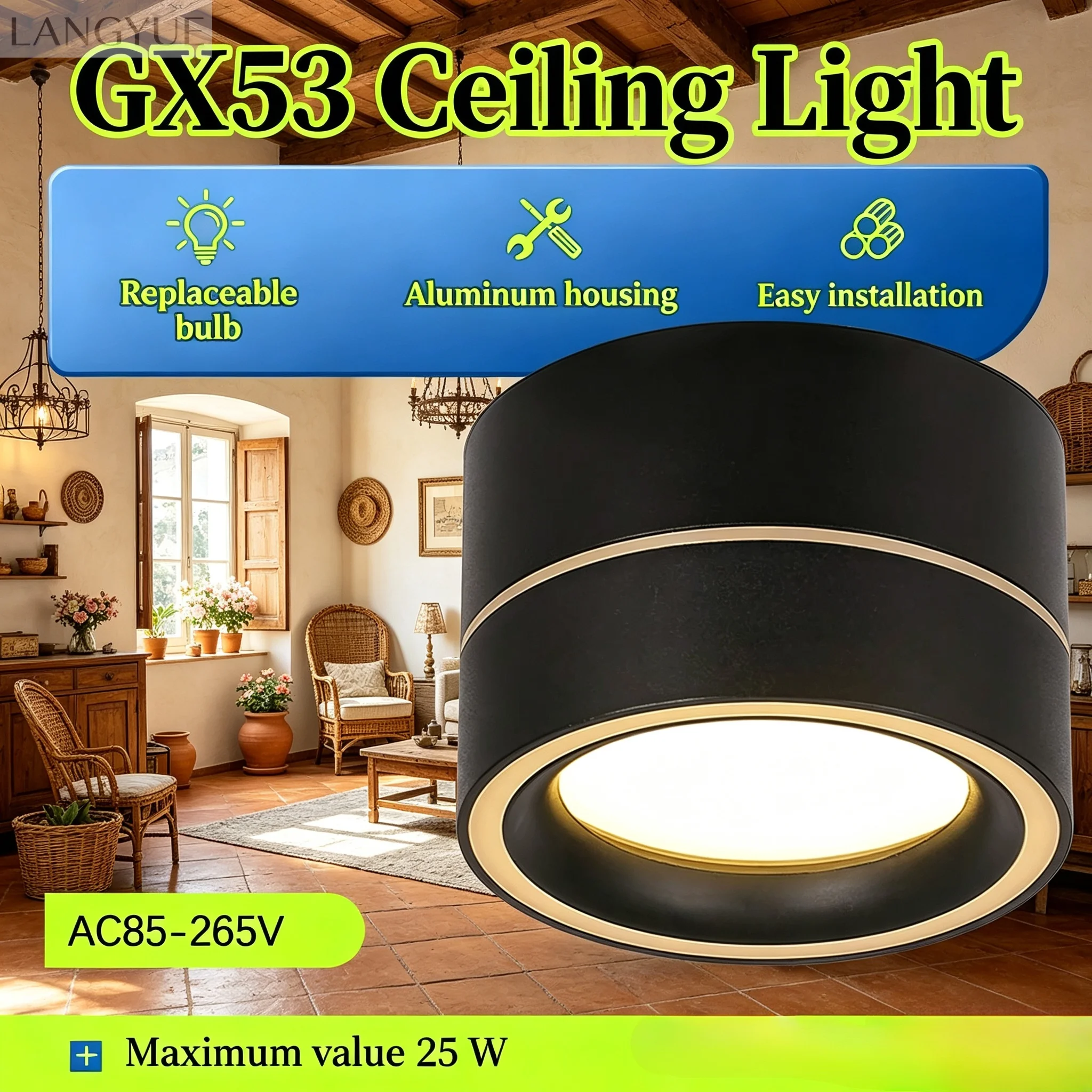 Nordic LED Downlight Replaceble GX53 110V Surface Mounted Downlight for Dining Room Bedroom Hallway Ceiling Lamp Decor