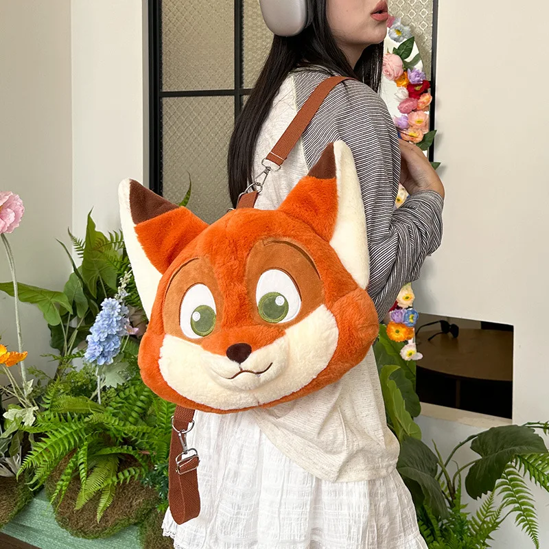 Nick Zootopia ransel rubah lembut kartun lucu mainan boneka lembut berbulu Kawaii tas bahu ganda hadiah yang indah pinggiran