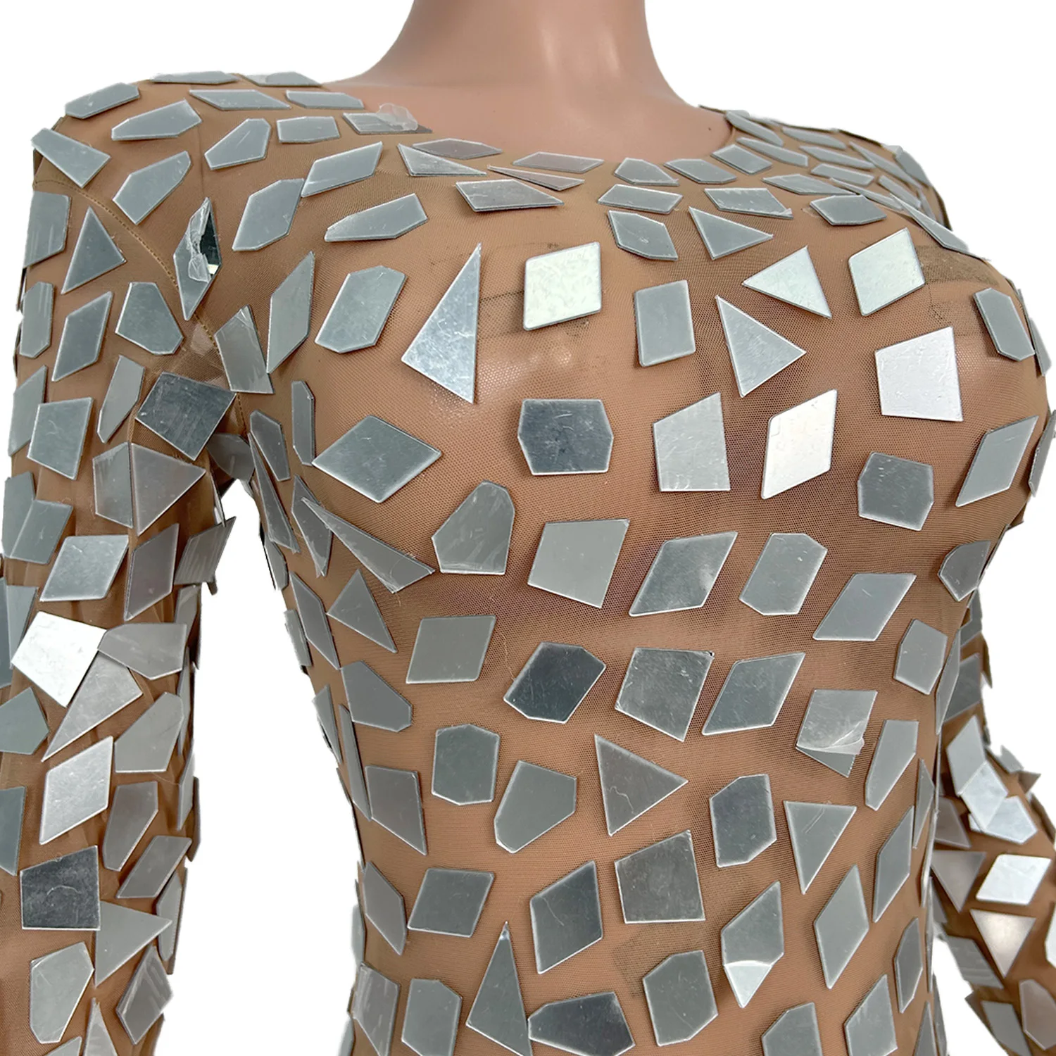 

Wangshajingpian Women jumpsuit Sexy Perspective Mesh Geometric Mirror jumpsuit Bar Celebrity Performance Dress Party Ball Dress