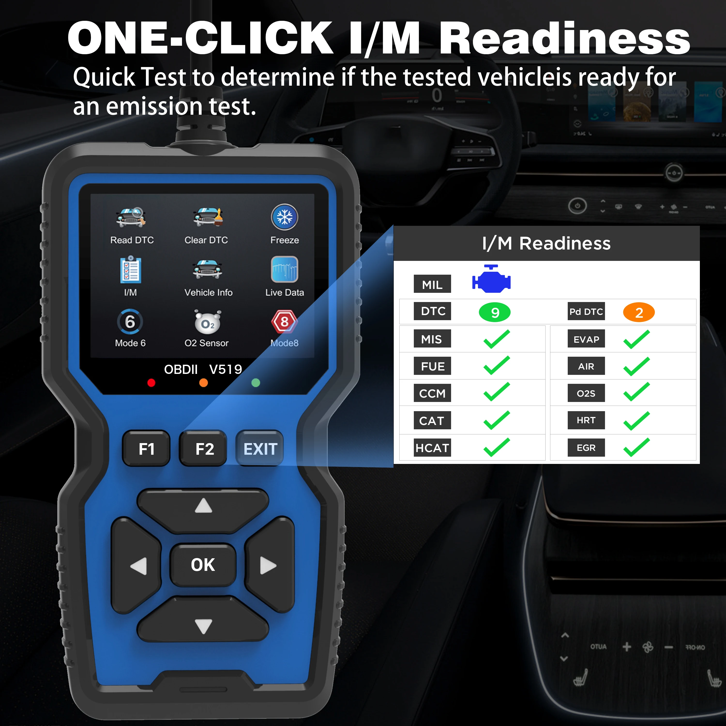 V519 Automotive Troubleshooter obd2 elm327 Engine Fault Read Data Battery Voltage Detection