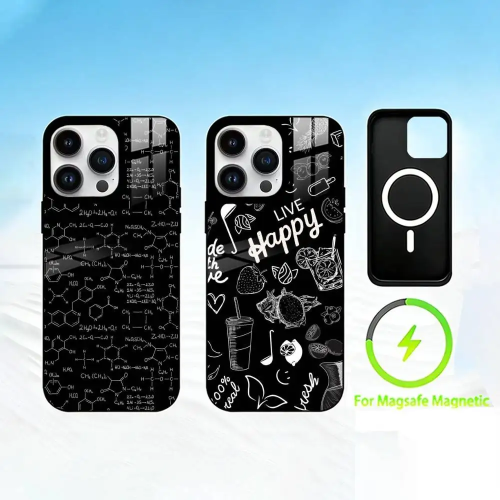 

C-Chalkboard Doodle Phone Case For iPhone 17 16 15 14 13 12 Pro Max Plus for Mirror Wireless Magnetic Cover