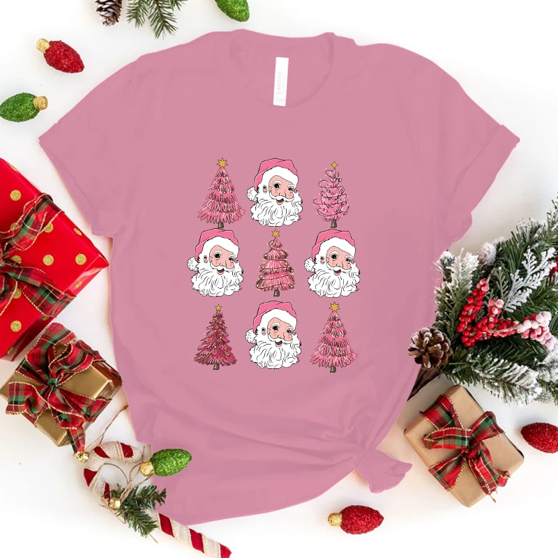 

Christmas Tree Santa Claus Printed T-Shirts Women Men Short Sleeve Funny Round Neck Tee Shirt Casual Summer Tops(Premium T-shirt
