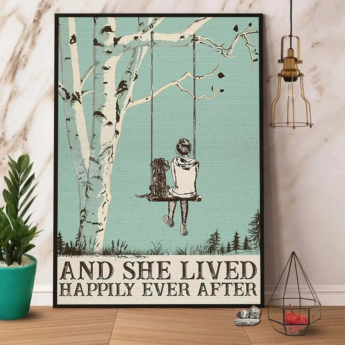 Girl And Dog She Lived Happily Ever After Metal Sign Retro Vintage Tin Sign Metal Poster Wall Art Decor 8X12 Inches