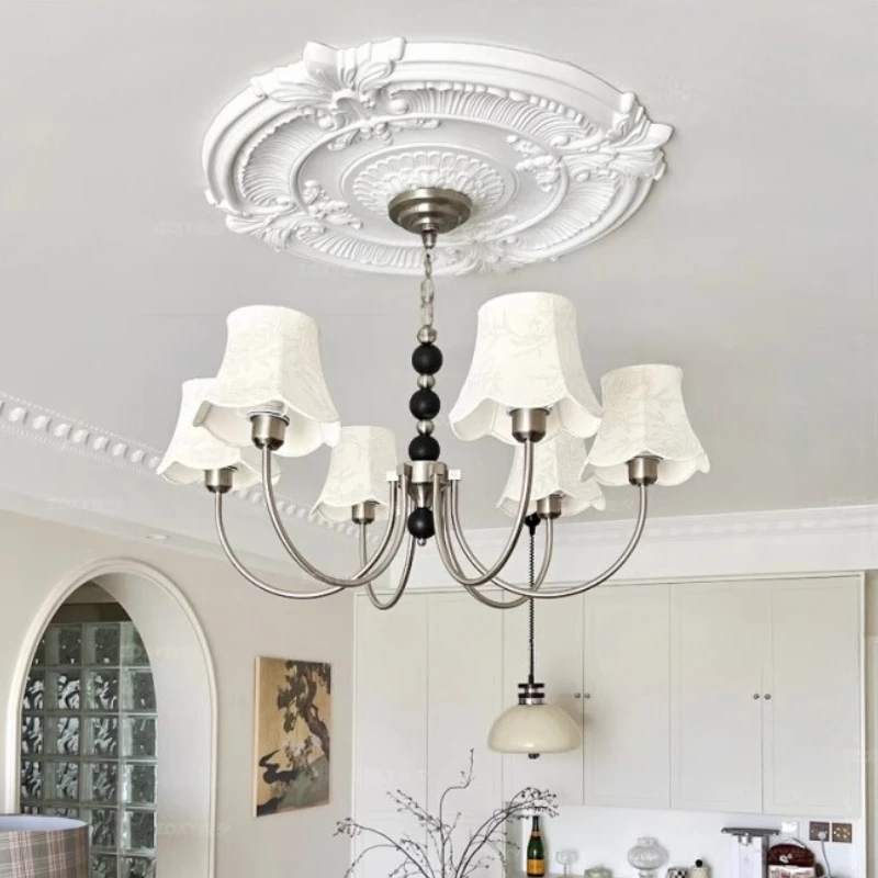 French Personality Fabric Ceiling Chandeliers LED Lights Living Room Dining Hall High-end Feeling Bedroom Villa Hanging Lamps