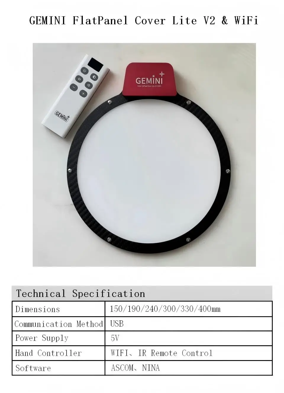 2026 Neues WiFi Gemini Astro Handheld-Flachpanel für Deep-Sky-Astrofotografie – Tragbare flimmerfreie LED-Leuchte mit ASCOM/NINA-Unterstützung – Detail 1