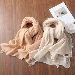 100%Wool Tassel Scarf for Women Winter Soft Warm Neck Warmer Solid Cashmere Like Long Shawl Head Wraps Fashion Pashmina Bandana