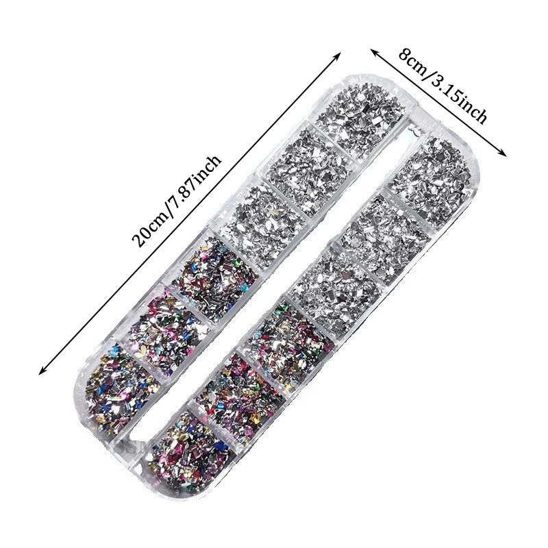 12 griglie/scatola mista per nail art multi forma con retro piatto strass di cristallo diamanti abbaglianti strass punta per manicure decorazione 3D
