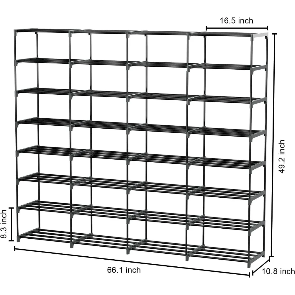 Metal Shoe Rack Large Capacity 4 Rows 8 Tier 56-64 Pairs Shoes Boots Storage Organizer