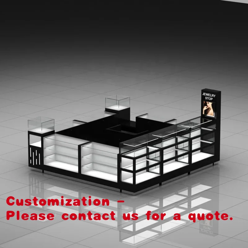

Customize.Hot Sale Jewelry Booth Display Stall Black Jewelry Kiosk Wood Store Showcase Shopping Mall