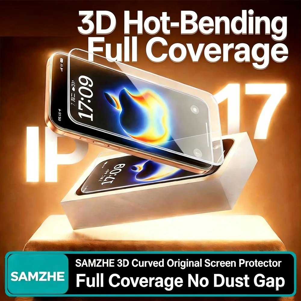 SAMZHE 3D Szkło Hartowane z Funkcją Gięcia na Gorąco do iPhone 17 Pro Max 16 Pro HD Pełne Pokrycie Szkło…