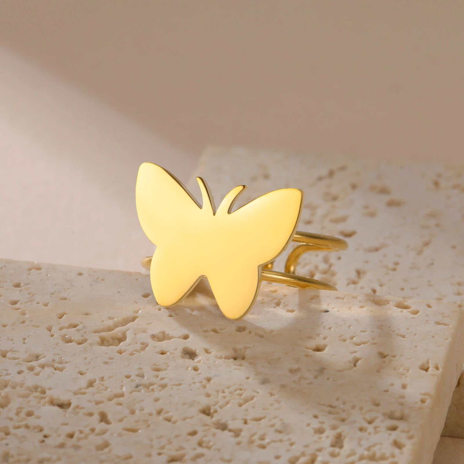COOLTIME Schmetterling Offenen Frauen Ring Edelstahl Mode Einstellbare Finger Ring Schmuck Zubehör Großhandel Neue – Detail 8