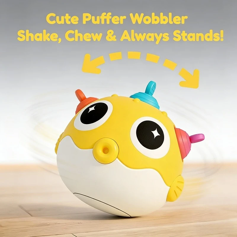 Cute Pufferfish Baby Toy Tumbler Hand Gripping Ball Early Education Puzzle Toy Sports Skills Hand Eye Coordination Gift Press