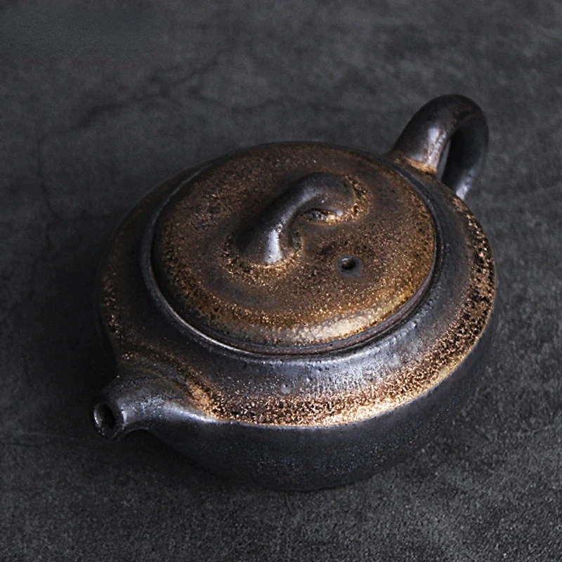 Japanese-style Kiln Blackened Gold Teapot Jingdezhen Handmade Rough Pottery Personality Teapot Retro Style Tea Sets Tea Kettle