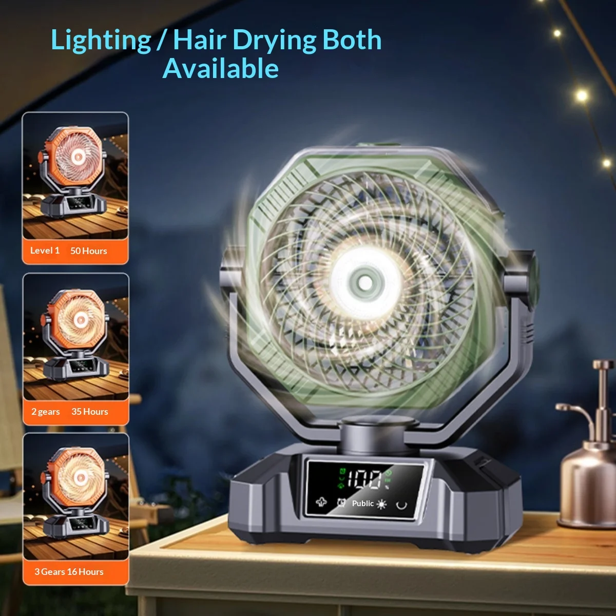 Camping Ceiling Fan 20000Mah Rechargeable Camping Circulator with Light and Remote Control Cool Air Circulation Camping Fan view 2
