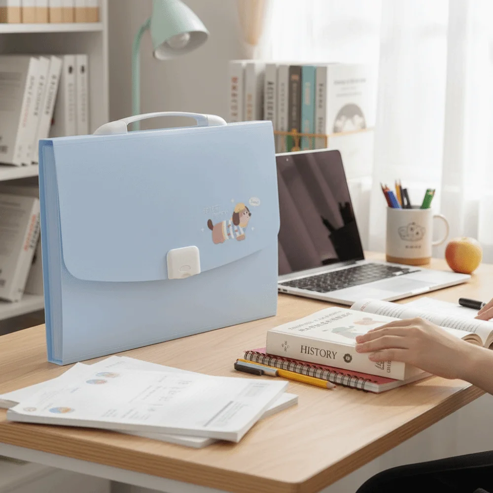 

13 Pockets Expanding File Folder a4 Size Large Capacity Paper Document Storage Holder Cartoon with Handle Portable Organ Bag