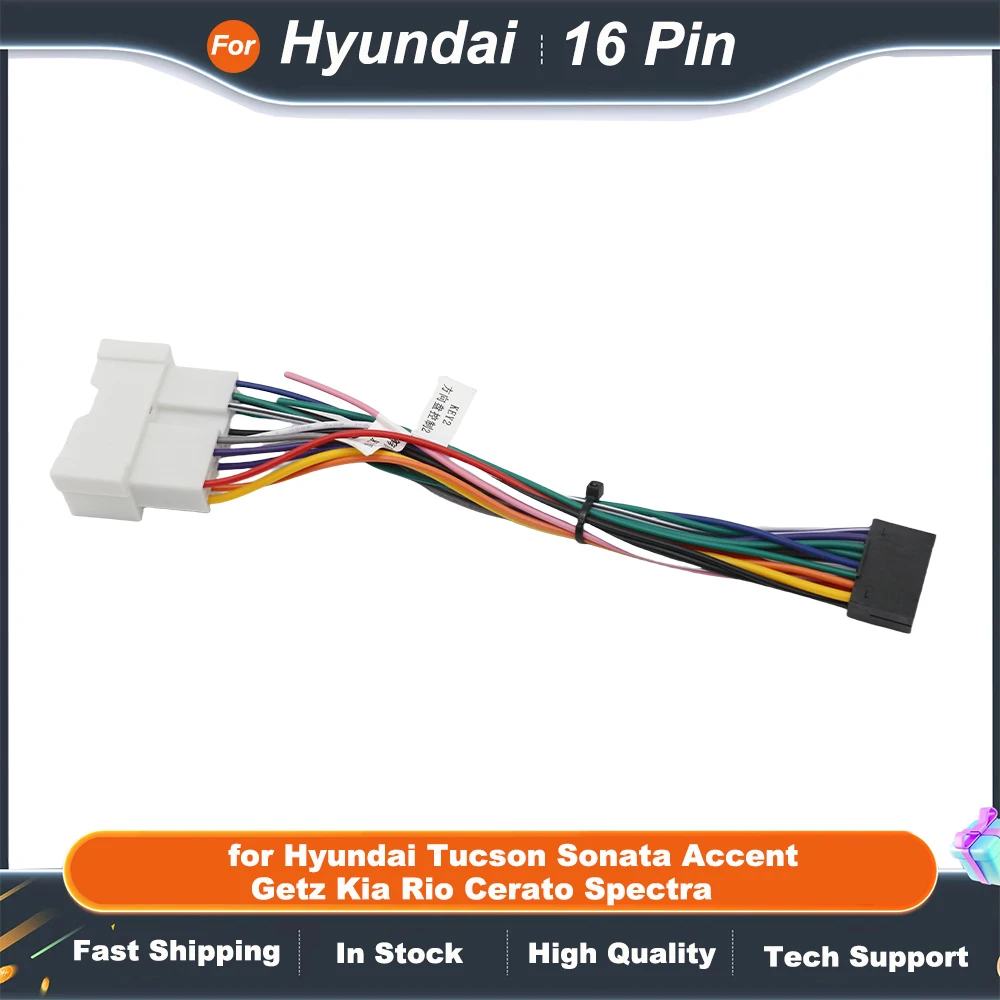 Arnés de cableado de Radio conector de 16 pines adaptador de Cable Android para coche para Hyundai Tucson Sonata Accent Getz Kia Rio Cerato Spectra