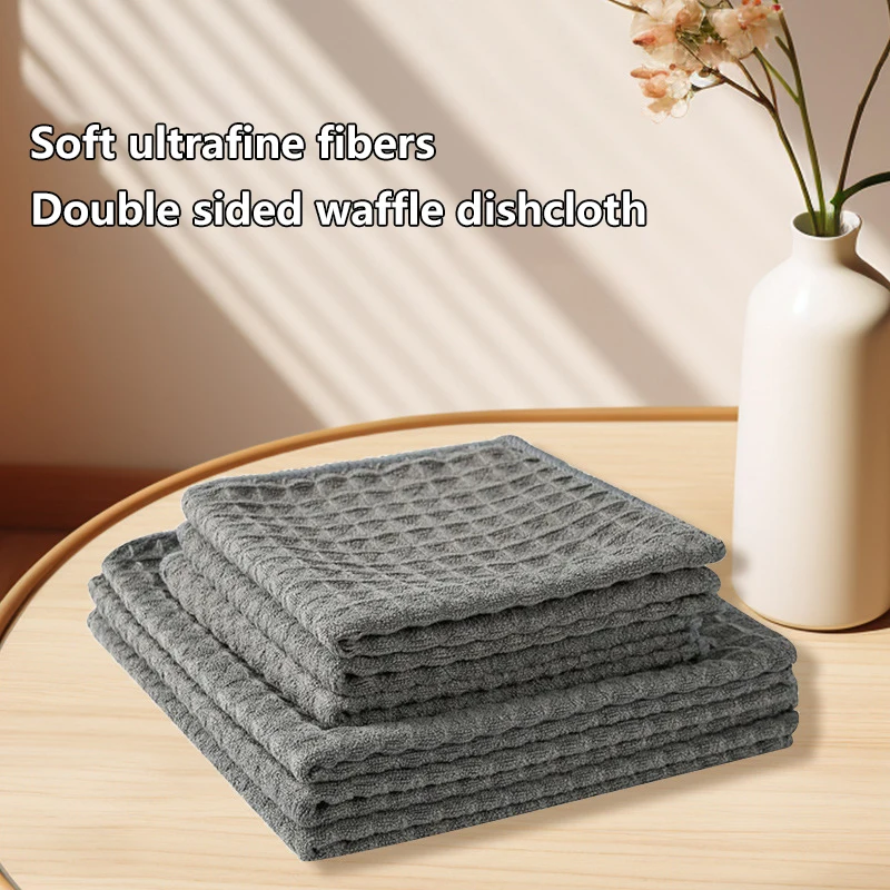 Dishcloth Waffle Weave Towel Ultra Soft Absorbent Hand Towel Wash Cloth Household Kitchen Cleaning Cloth Tool