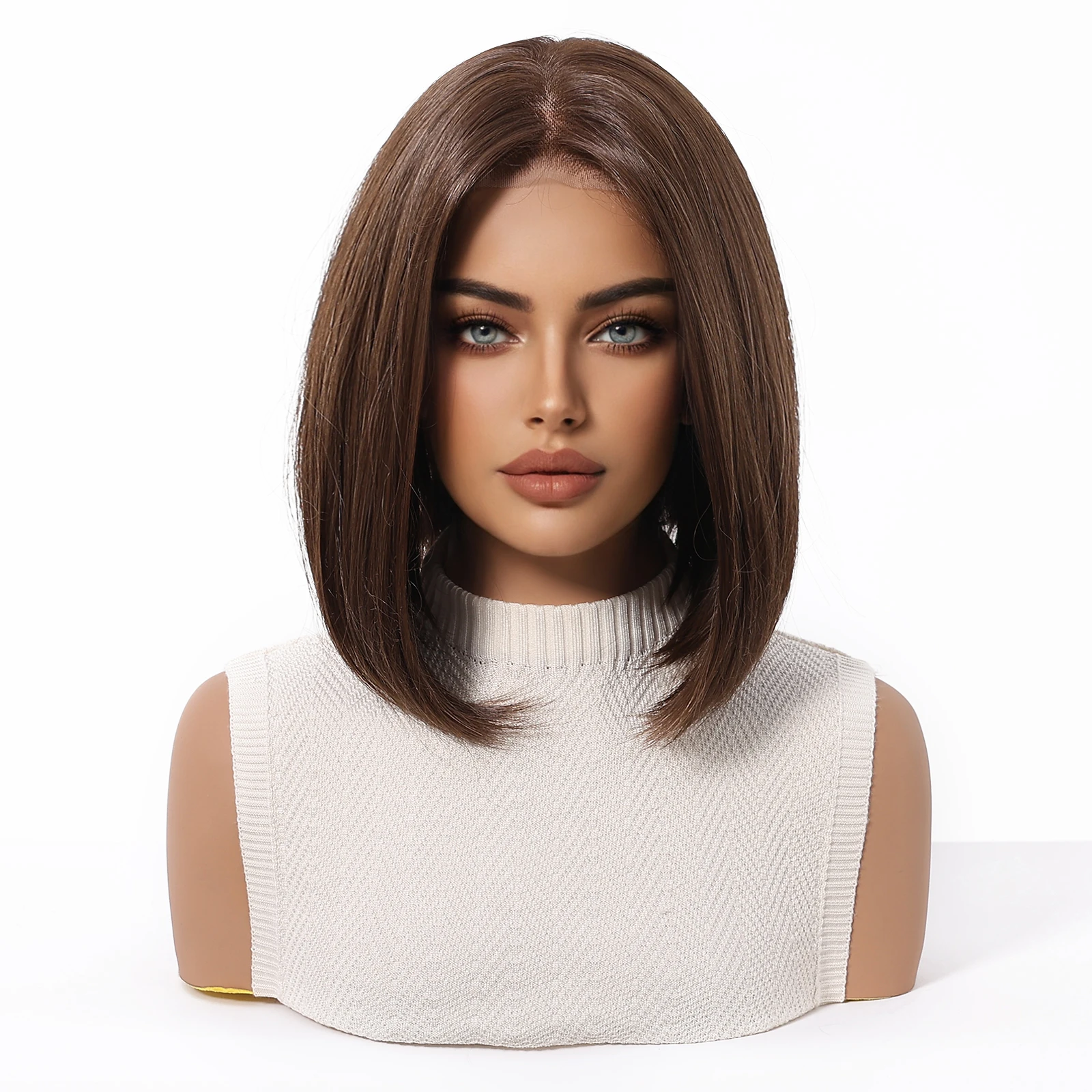 

Topshe Brown Short Bob 13x6 Lace Front Wigs Synthetic Hair for Women Heat Resistant Fiber Straight Glueless Pre Plucked