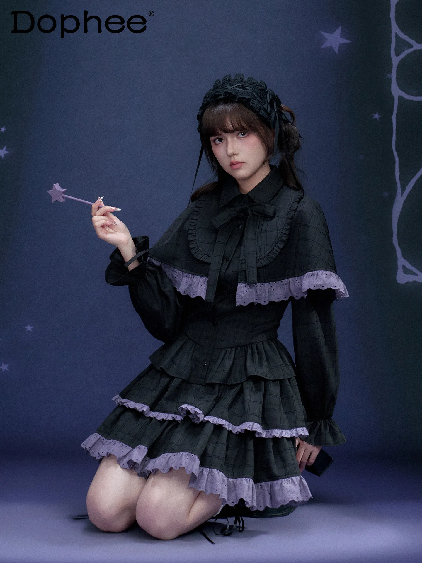

Japanese Original Sweet Cool Girl Lolita Cape Dress 2026 Spring New Plaid Long Sleeve Versatile Dress