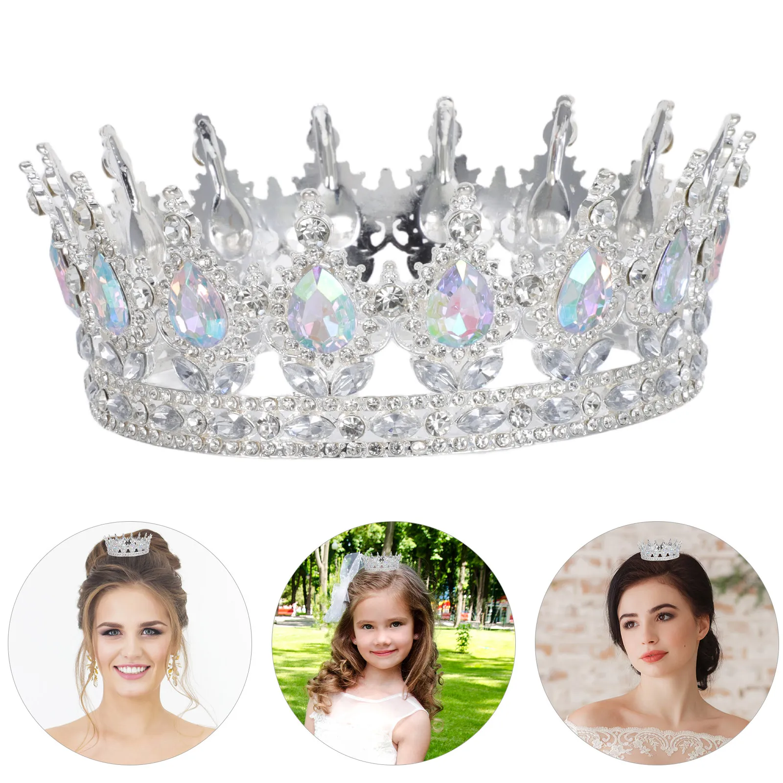 6 Inch Circular Rhinestone Crown Vintage Bridal Tiara Elegant Wedding Headpiece for Bride Sparkling Party Prom Birthday Crown